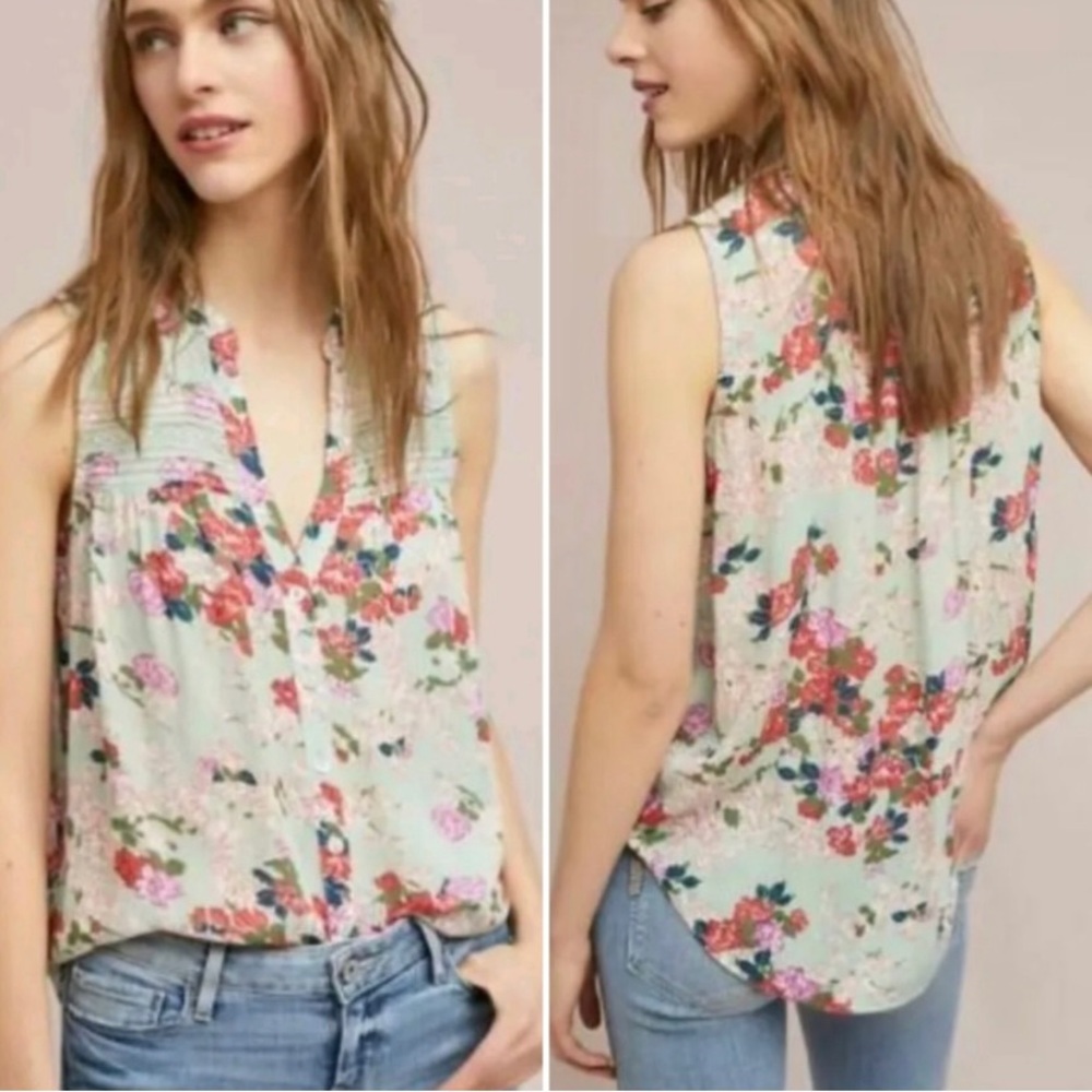Anthropologie Meadow Rue Floral Pintucked Blouse - Picture 8 of 9